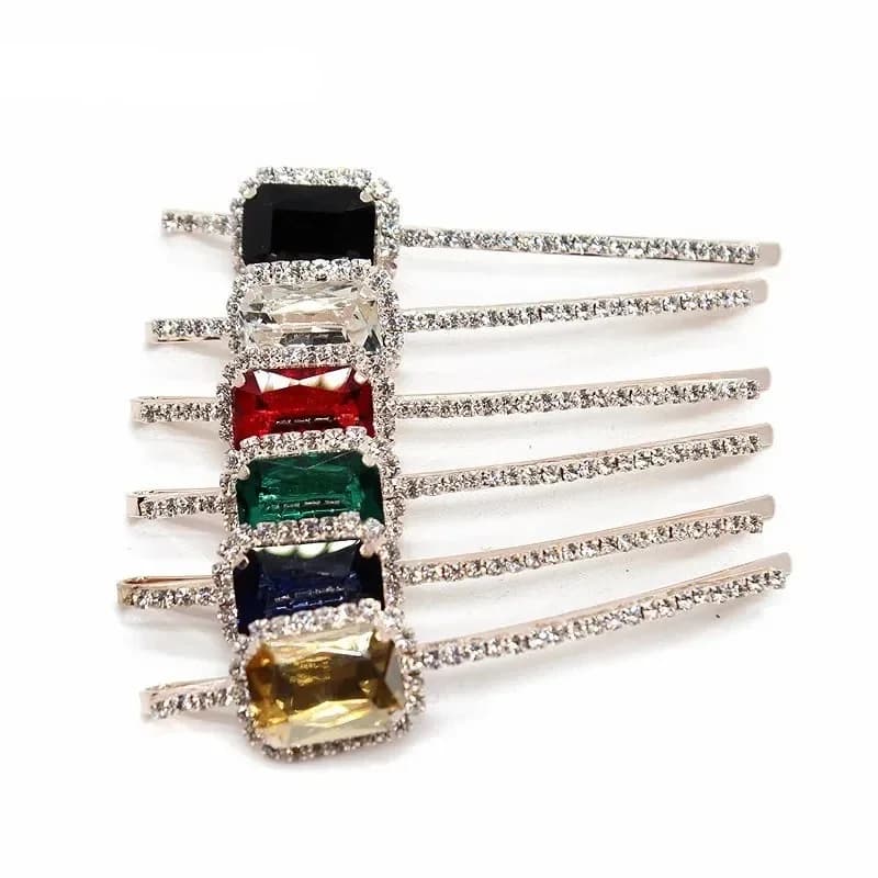 Accessori per capelli eleganti di lusso Square Green Pink Purple Crystal Hair Barrette Shiny Diamante Clip per donne ragazze