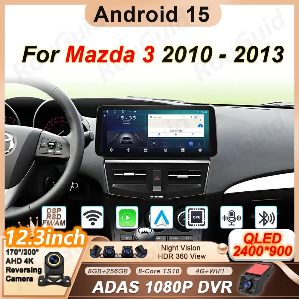 Autoradio Android 15 per Mazda 3 2010 2011 2012 2013 con Carplay, Lettore Multimediale Video, Navigazione GPS, WiFi 5G, Stereo Auto e Bluetooth