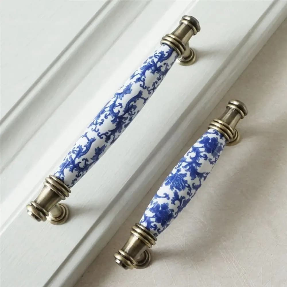 Ceramica 1 pz mobili creativi antichi blu e bianco maniglia per porta manopole per cassetti maniglie per armadietti maniglie per cassettiere
