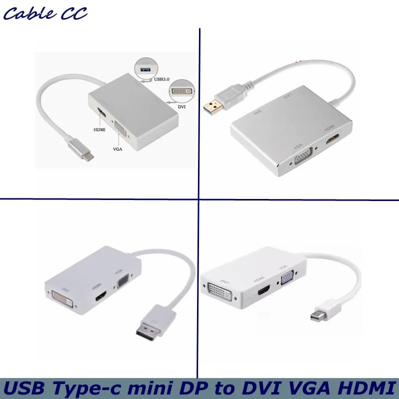 Adattatore HD 4K USB 3.0 Type-C Mini DP / DP a DVI 24+5 HDMI compatibile VGA RJ45 Maschio-Femmina per PC, Proiettore, Laptop, HDTV
