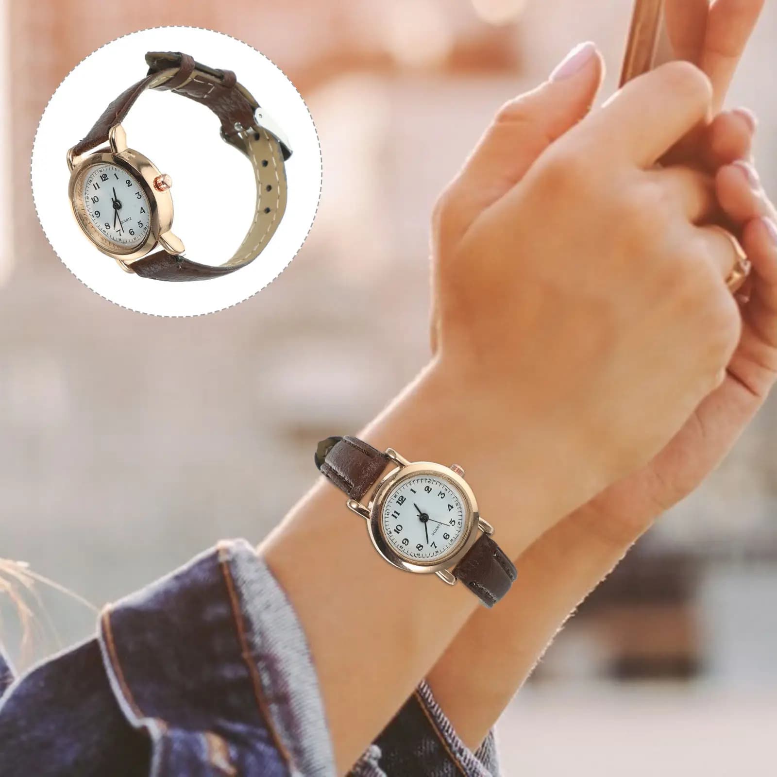 Women Watch Simple Stylish Small Brown Strap 21Cm Luxury Digital Face Small Watch for Girls Ladies Students