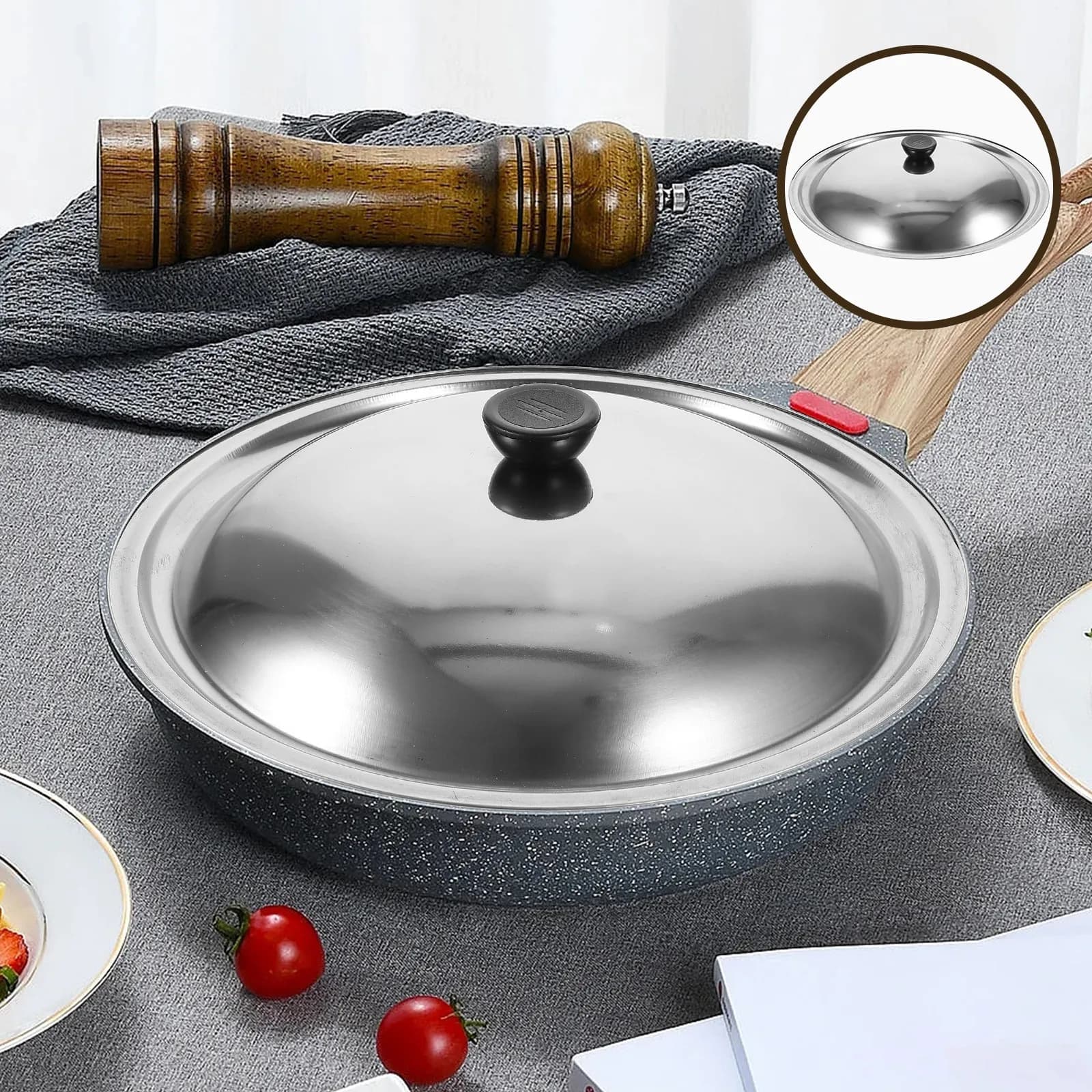 Heavy Duty Stainless Steel Pot Lid Replacement Universal Round Cooking Lid for Frying Pan Wok Skillet Grease Splatter Guard