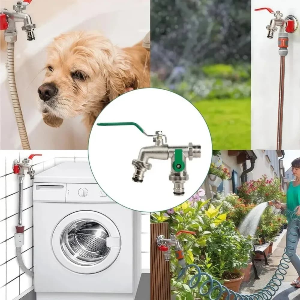 Sdoppiatore per rubinetto a 2 vie, connettore in ottone per tubo da giardino, sdoppiatore per rubinetto esterno a doppia uscita