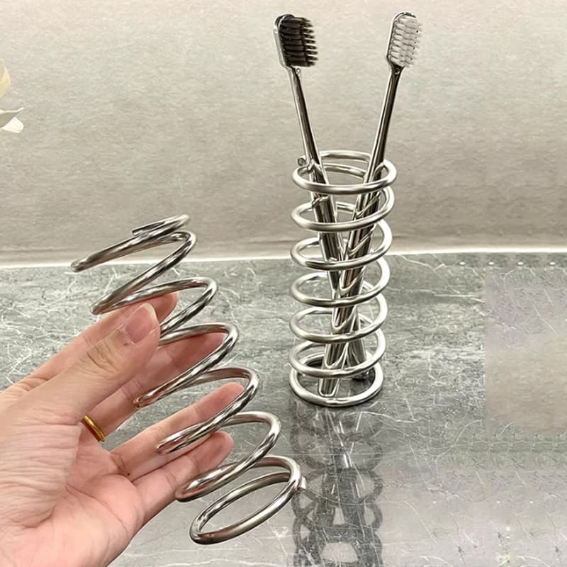Porta spazzolino circolare in acciaio inossidabile Portaoggetti per pennelli da trucco da tavolo per bagno Decorazione portapenne scavato