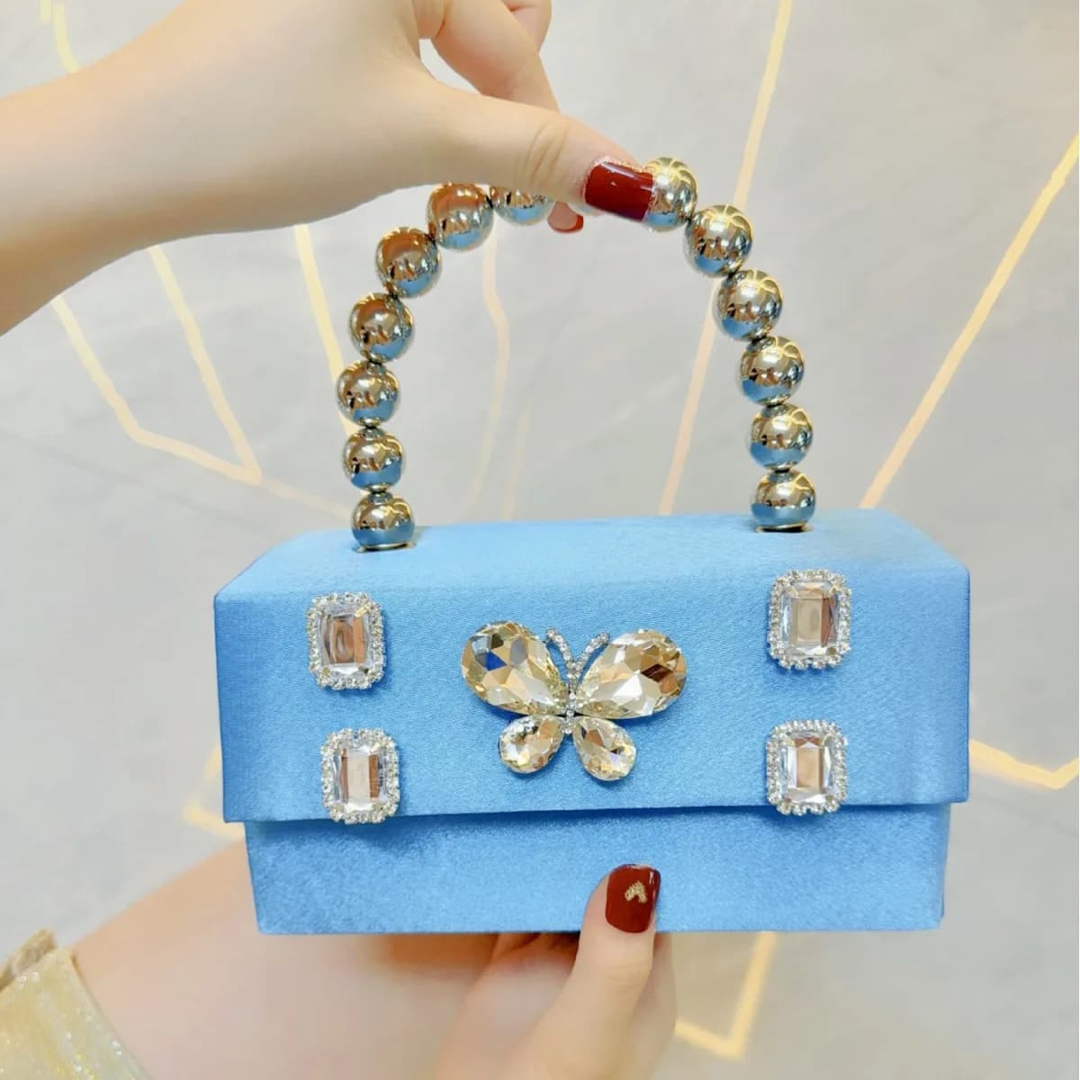 Luxury Satin Square Box Women Handbag Crystal Shiny Rhinestones Diamond Evening Bag Wedding Party Clutch Purse Crossbody Bag