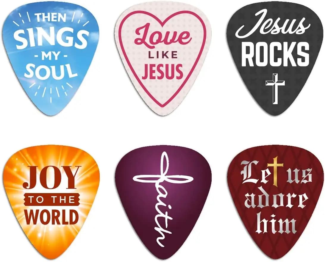 Plettri per Chitarra, Confezione da 12, in Celluloide, Misura Media, con Frasi Ispiratrici per Amanti della Musica Cristiana