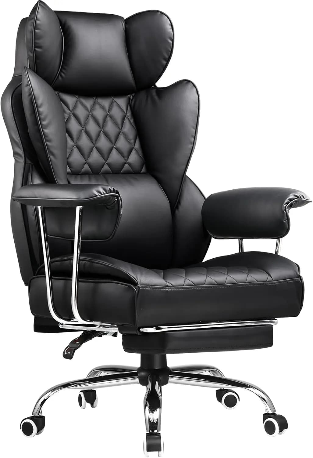 Big and Tall Office Chair with Footrest, High Back Leather Gaming Chair, Ergonomic Executive Chair with Pocket Spring Lumbar