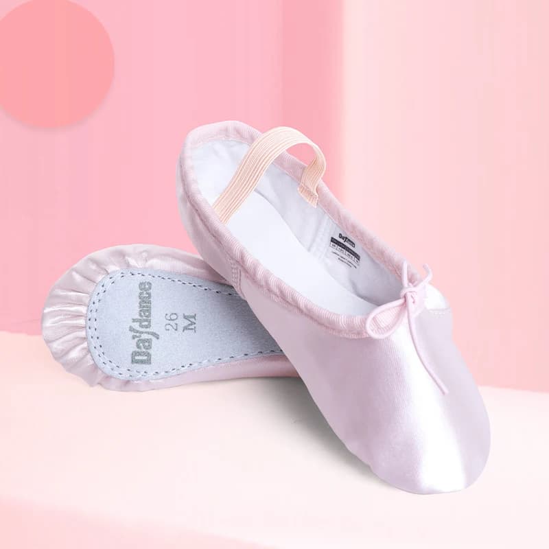 Satin ballet shoes for girls pink dance shoes for ballet with full professional sole birthday shoes for kids dance slippers with elastic cord