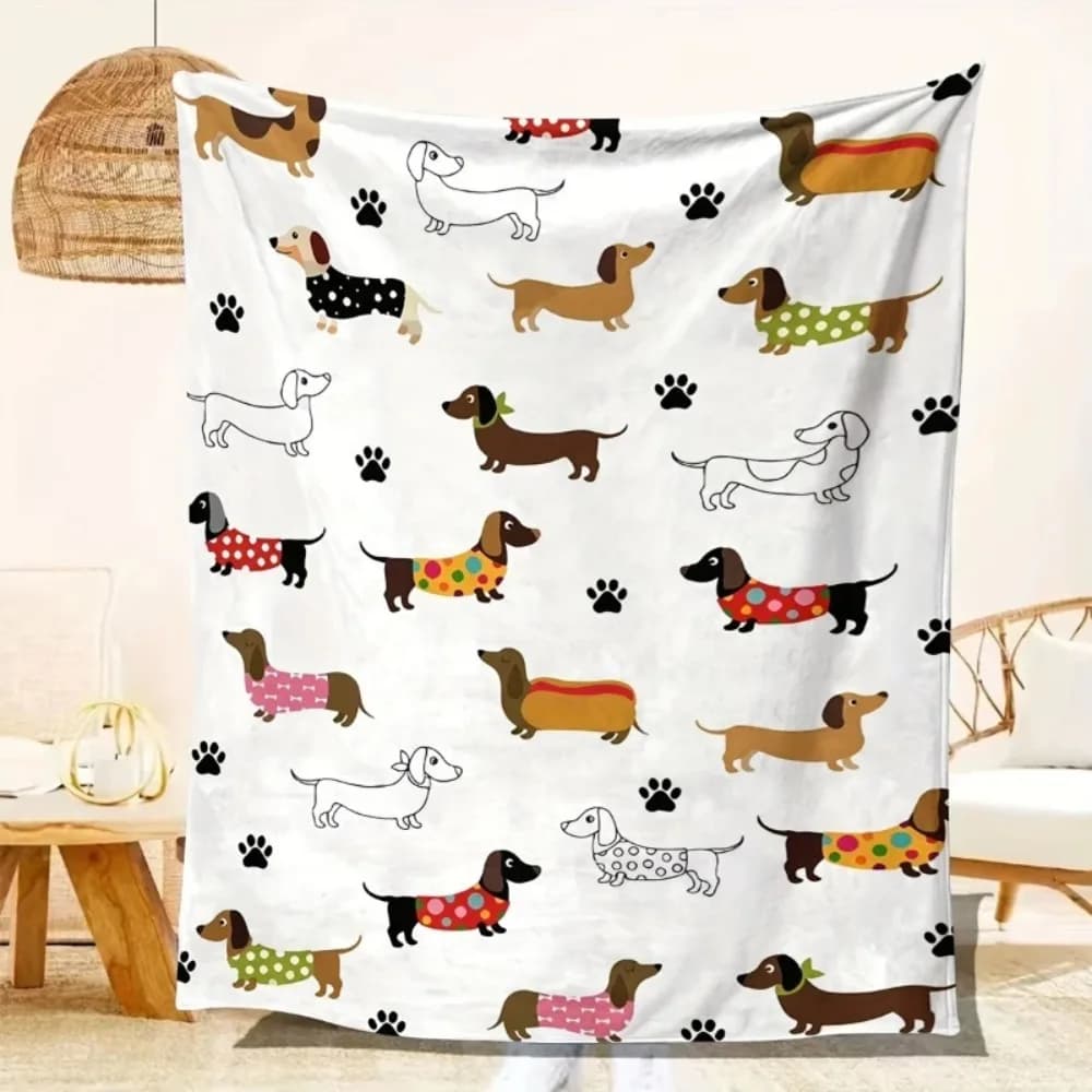 Coperta in pile con motivo cane bassotto, adorabile coperta a tema animali domestici, morbida e accogliente per divano e letto, regalo perfetto