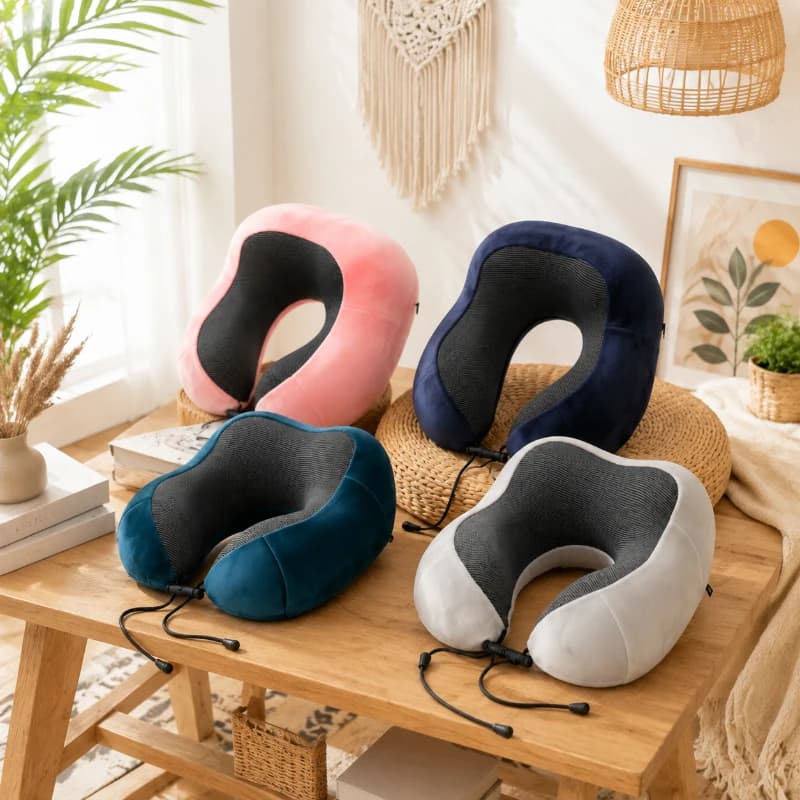 Cuscino Cervicale a U in Memory Foam, Tessuto Magnetico, Morbido Cuscino per Viaggi, Aereo e Uso Domestico, Blu, Nero o Rosa
