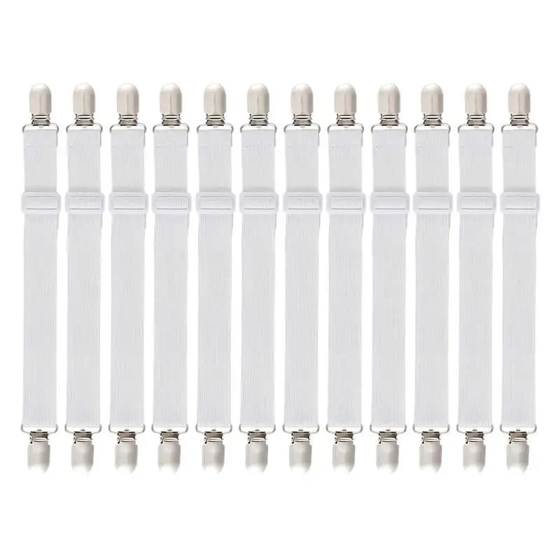 2/12 pezzi fasce di fissaggio per lenzuolo regolabili cinghie coprimaterasso elastico supporto angolare clip pinze cavo per bretelle gancio ad anello chiusure
