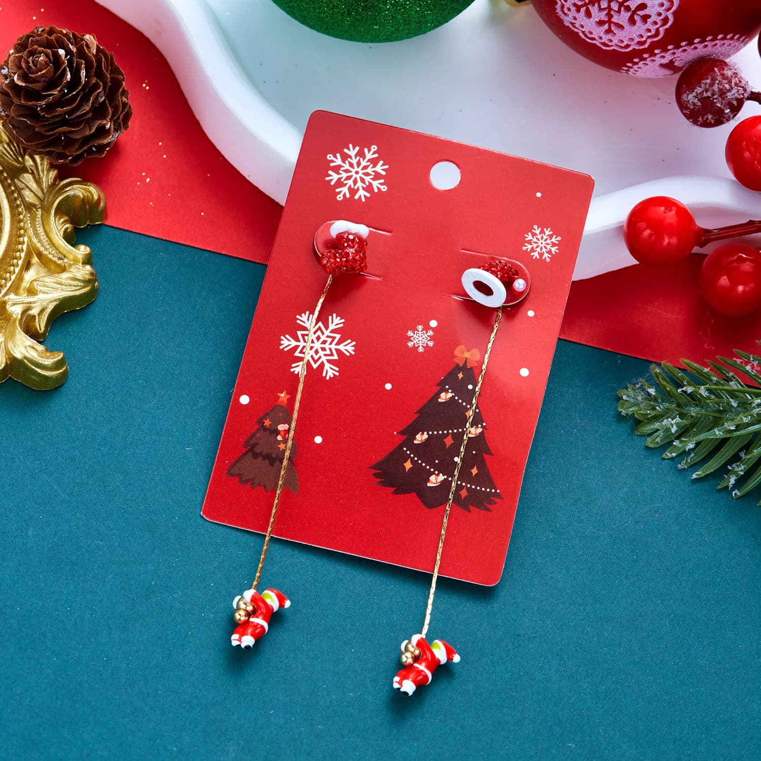 Multi-style Optional Climbing Santa Claus Drop Earrings for Women Colorful Rhinestone Snowflake Earrings Festive Party Jewelry