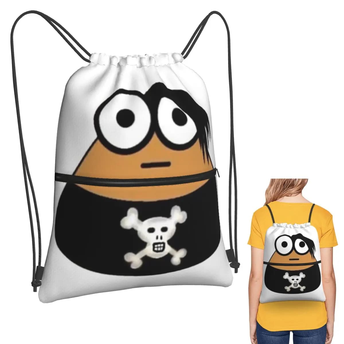 Zaini con Coulisse Stile Emo Goth Pou Meme Brown Alien Baby Mobile Pet, Borsa Sportiva con Tasca a Sacchetto, Borse per Libri per Uomo Donna Scuola