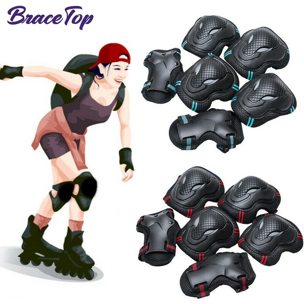 BraceTop 6 pieces/set knee pads for teenagers and adults elbows protections for wrists protective equipment for roller skateboard cycling sport