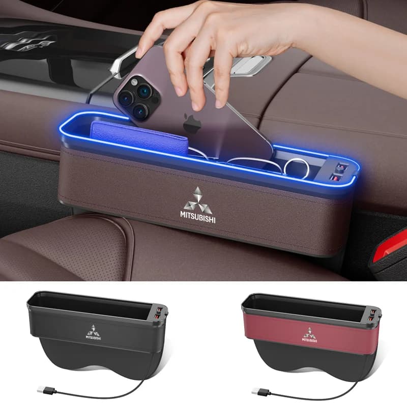 Organizer per sedile auto con porta USB, scatola portaoggetti multifunzione per Mitsubishi Outlander Pajero Lancer EX Evolution X Ralliart Asx