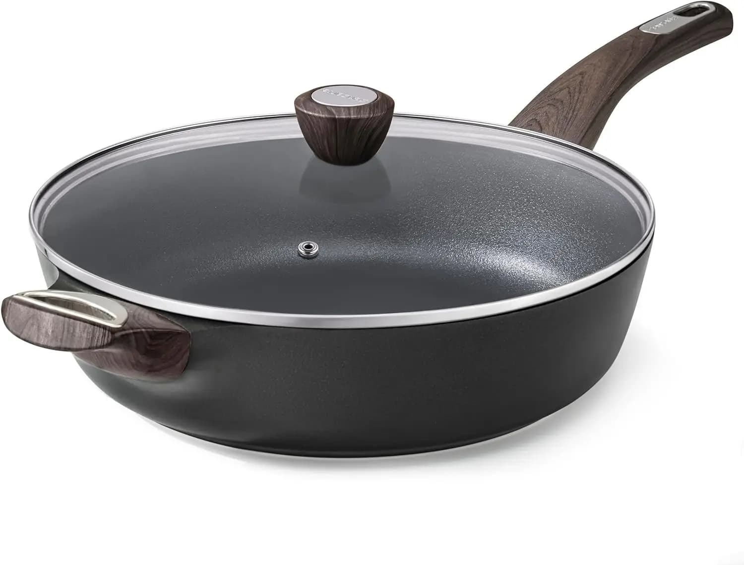 Anti-adhesive pan with lid, 12-inch deep pan, 5 Qt non-stick pan with lid, Induction pan