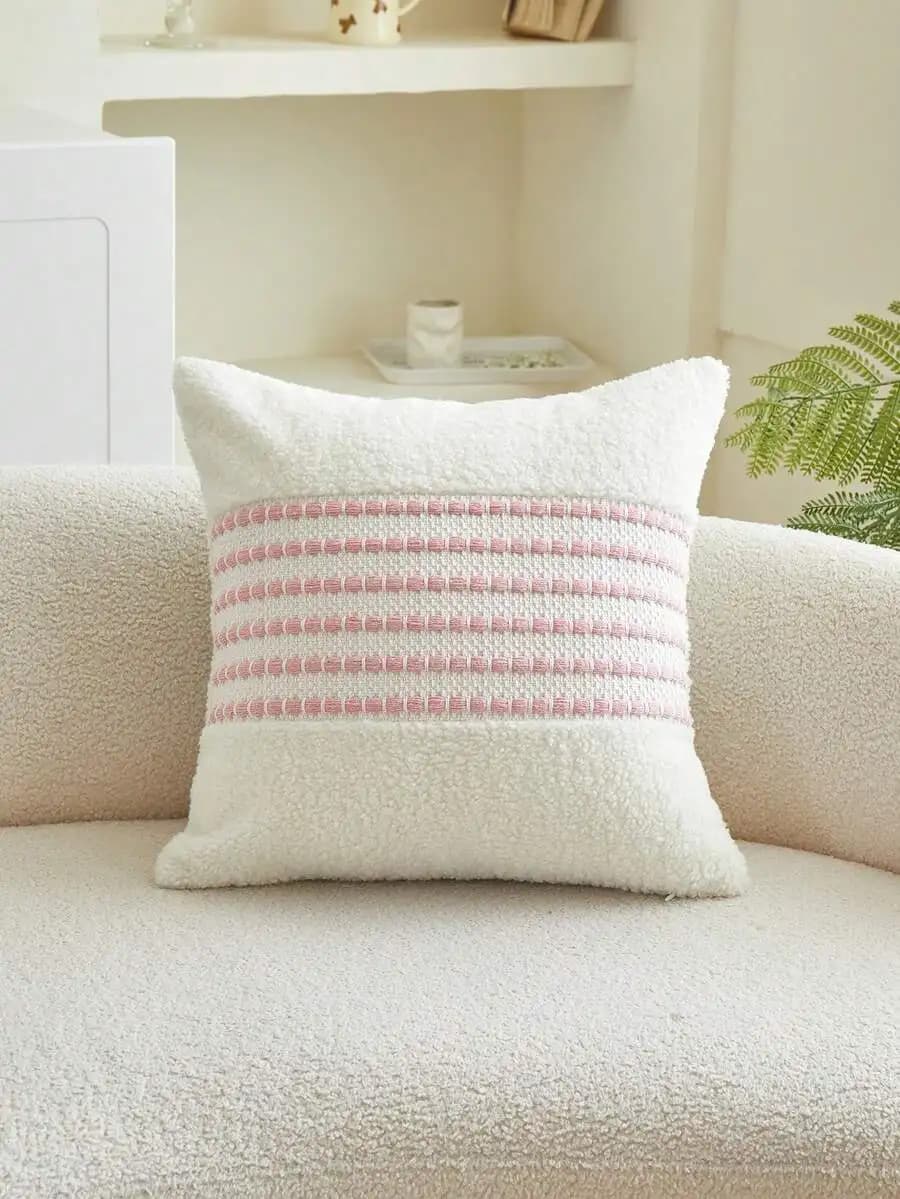 White Textured Faux Fur Decorative Pillow Cover For Sofa Bed Indoor All Seasons