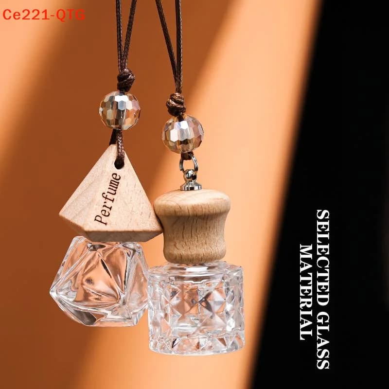 New 1Pcs Empty Glass Essential Oil Diffuser Bottle With Wooden Cap Car Hanging Perfume Bottle For Auto Aromatherapy Decoration