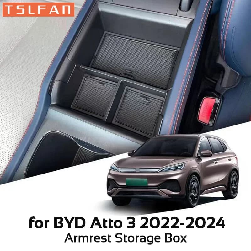 Per BYD Atto 3 2022-2024 Scatola di immagazzinaggio del bracciolo di controllo centrale per BYD Yuan Plus Custodia organizzatore Contenitore Stivaggio Accessori auto