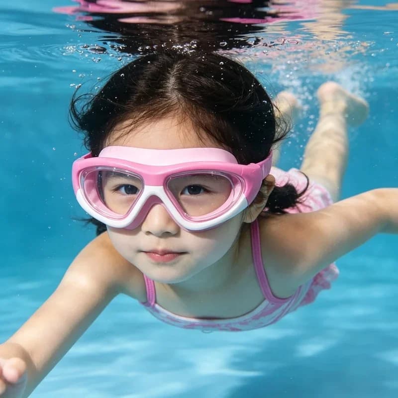 Occhialini da Nuoto per Bambini Antiappannamento ad Alta Definizione, in Silicone, con Ampio Campo Visivo, Montatura Grande, Impermeabili, con Tappi per le Orecchie