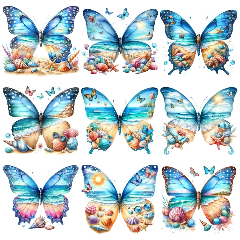9 Pcs Butterfly Beach Iron on Transfers for Clothing T-Shirt Jeans Applications Transfers Sticker On Clothes for clothing,