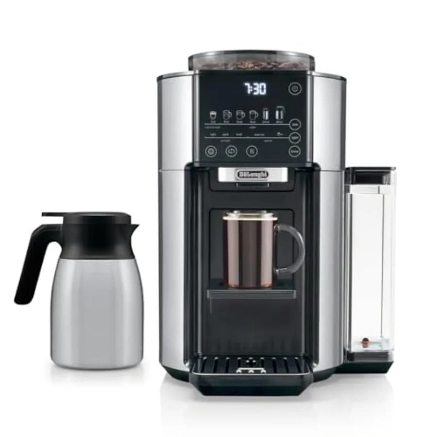 TrueBrew Drip Coffee Maker, Built in Grinder, Single Serve, 8 oz to 24 oz with 40 oz Carafe, Hot or Iced Coffee, Stainless, CAM