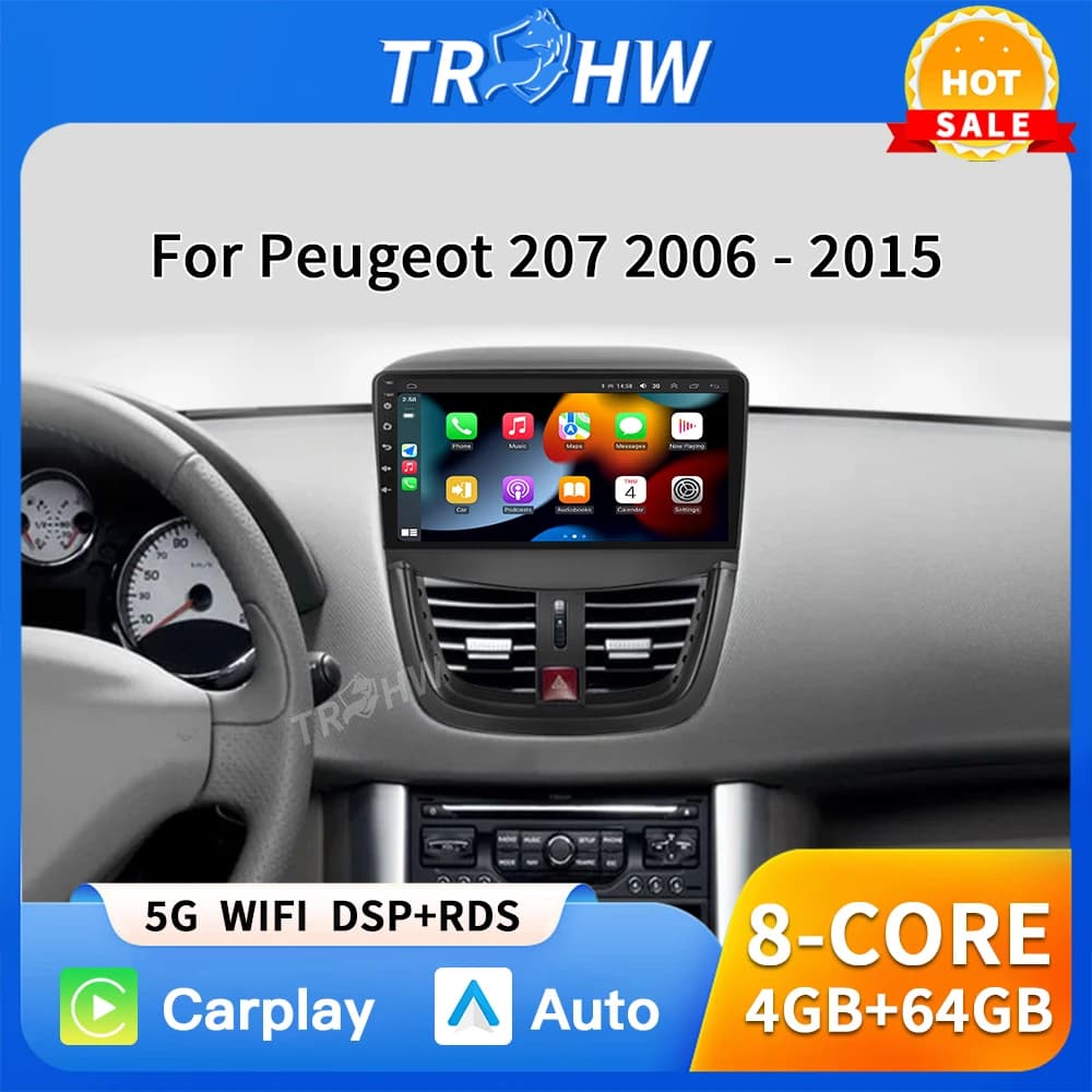 Per Peugeot 207 207CC 2006 - 2015 Autoradio lettori video per auto CarPlay Android Auto GPS No 2 din 2din DVD