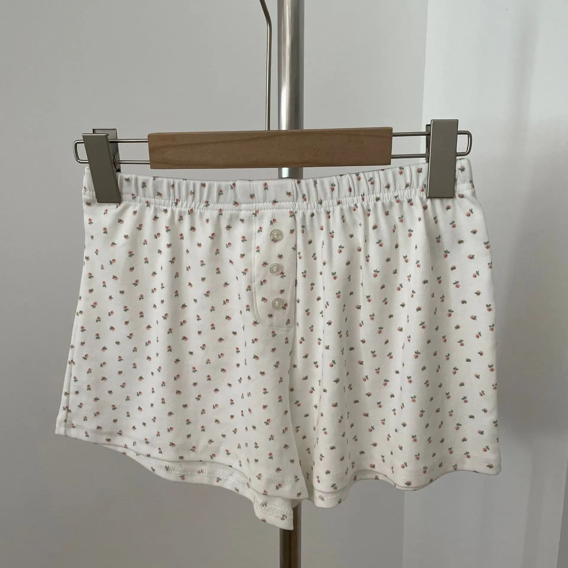 Shorts Woman Summer Two Buttons Elastic Waist Straight Short Pants Sweet Cute Home Pajama Sweatshorts