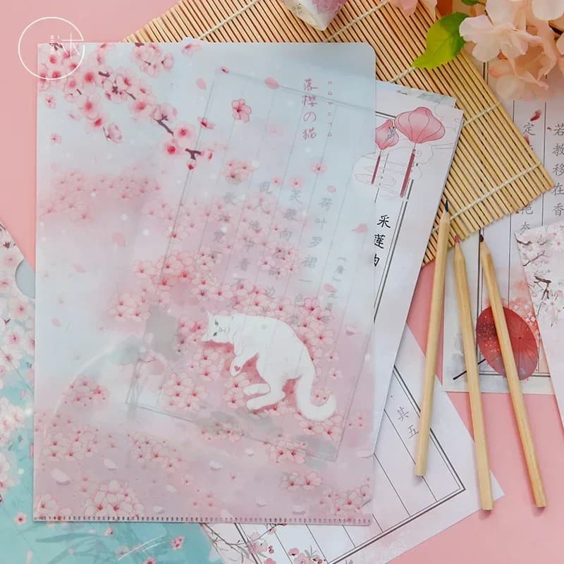 Cartella di File di Design creativo per studenti Cute Anime Cherry Kitten Test Paper Scrapbook Sticker cartelle organizzatore di File portatile