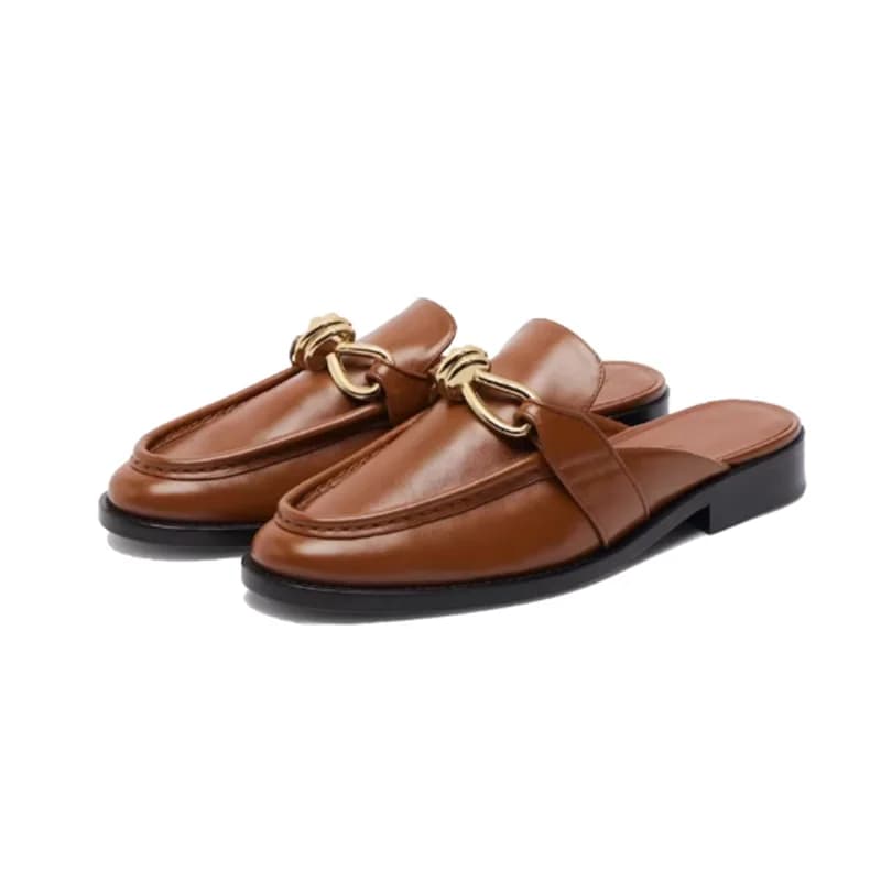 High Quality Genuine Leather Mules with Metal Buckle for Women, Comfortable Shoes and Retro Style Plates, Unisex Design