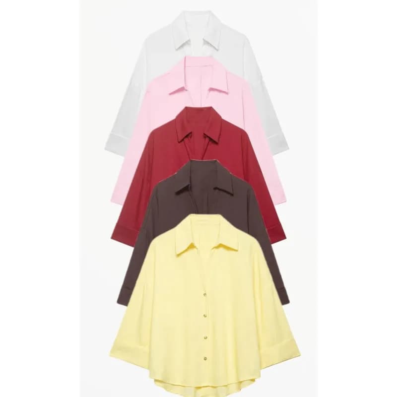 Camicie da Donna Primavera Estate con Colletto Rovesciato e Maniche Larghe, Bluse alla Moda, Camicia Casual Larga, Top Chic Femminili
