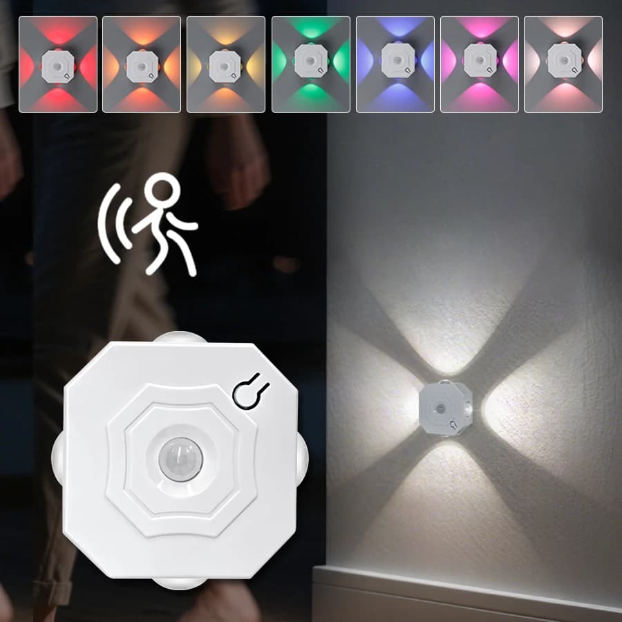 Luce Notturna RGB Dimmerabile, Lampada da Parete Magnetica Ricaricabile con Sensore di Movimento, Luce Ambientale per Corridoio, Scale, Camera da Letto, Lampade da Comodino