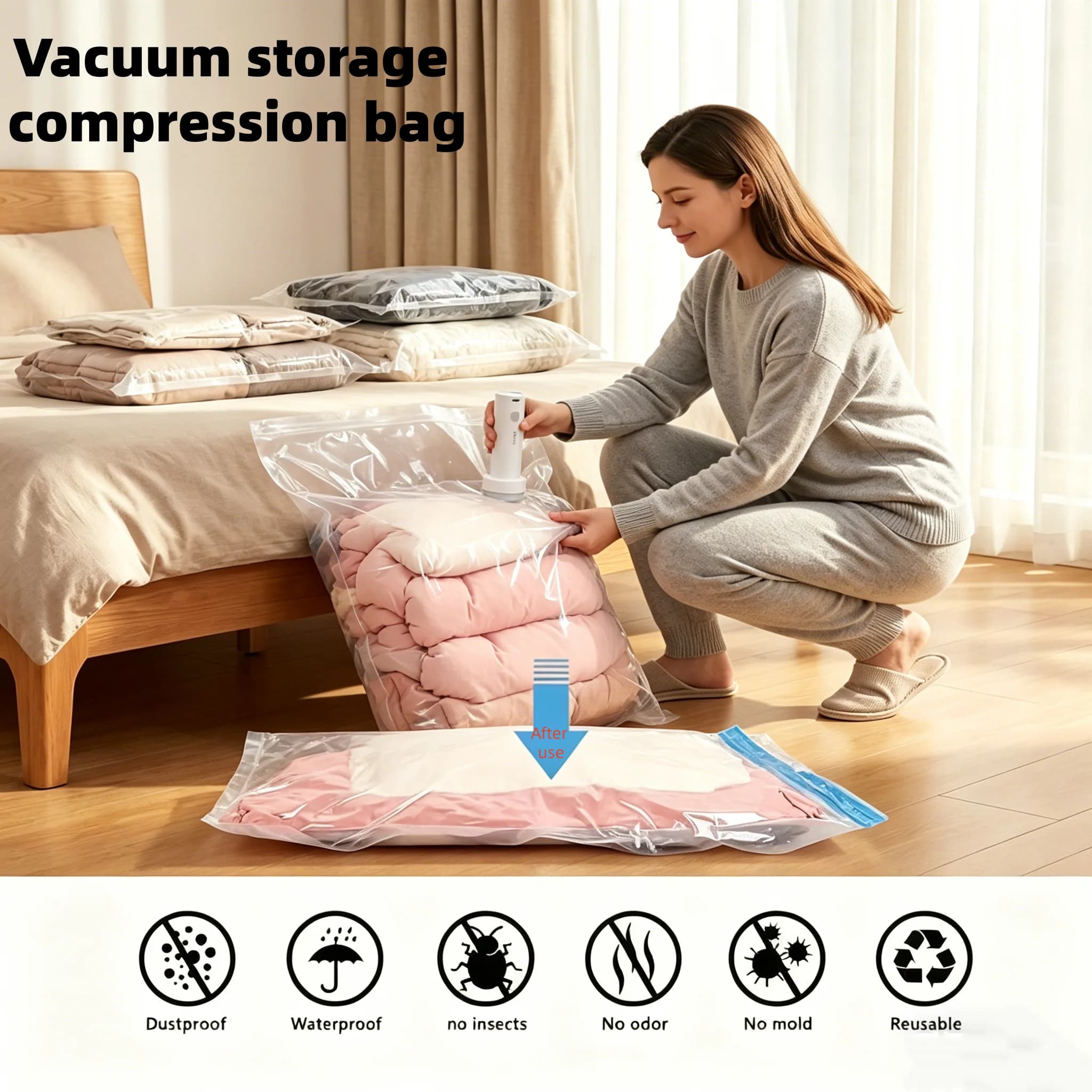 Pompa Elettrica per Sacchi Sottovuoto, Compressore d'Aria Portatile per Vestiti e Coperte, Salvaspazio per Casa e Viaggi