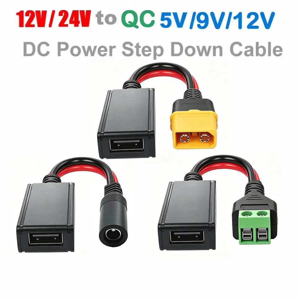 Cavo convertitore di alimentazione DC-DC QC3.0 QC2.0, cavo di ricarica rapida con terminale senza saldatura XT60/2pin da DC12V-24V a USB 5V Step Down