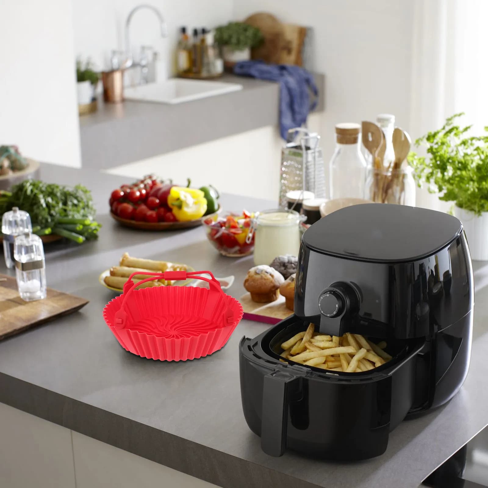 Premium Silicone Carpet for Air Fryer, Non-stick, Heat Resistant 400°F, Dishwasher Washable, for Cakes and Desserts