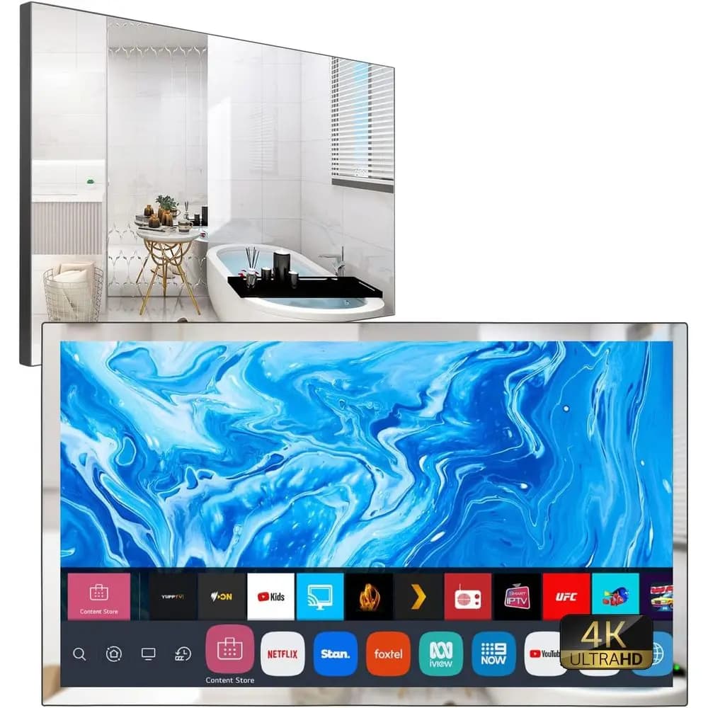 TV Specchio Intelligente da Bagno 28 Pollici 4K UHD con webOS, Teion, Wii, Bluetooth, Controllo Vocale, Sintonizzatore ATSC DTV, Nuovo