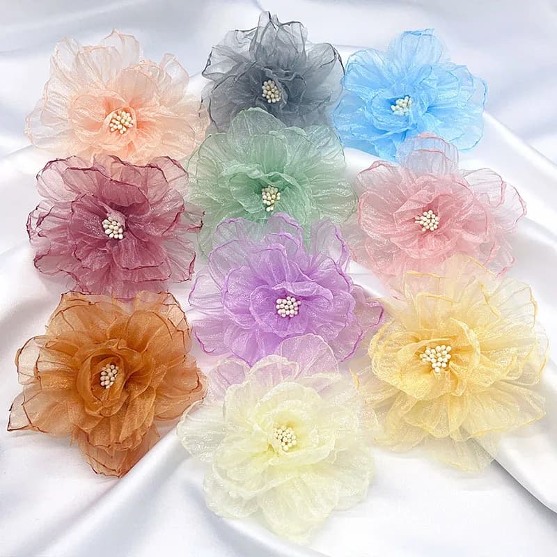 5 pezzi 9 cm fatti a mano in chiffon fai da te abbigliamento scarpe cappelli fiori forcina accessori per gioielli corpetto in tessuto