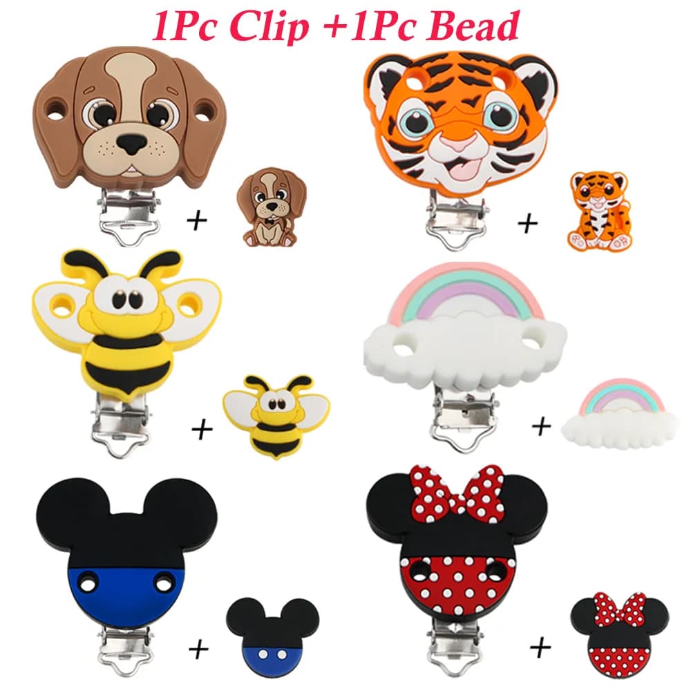 2 pz/lotto animali del fumetto fiore arcobaleno perline in silicone clip per fai da te creazione di gioielli collana a catena accessori ecc