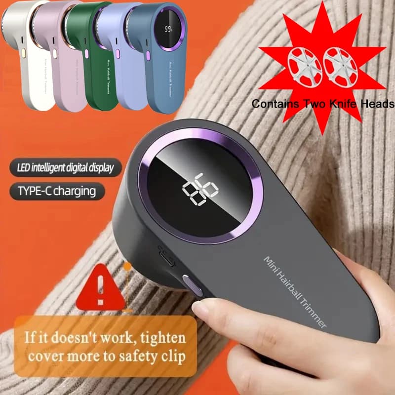 Rasoio elettrico portatile ricaricabile tramite USB e rifinitore per tessuti con display digitale, include due lame: ideale per i vestiti