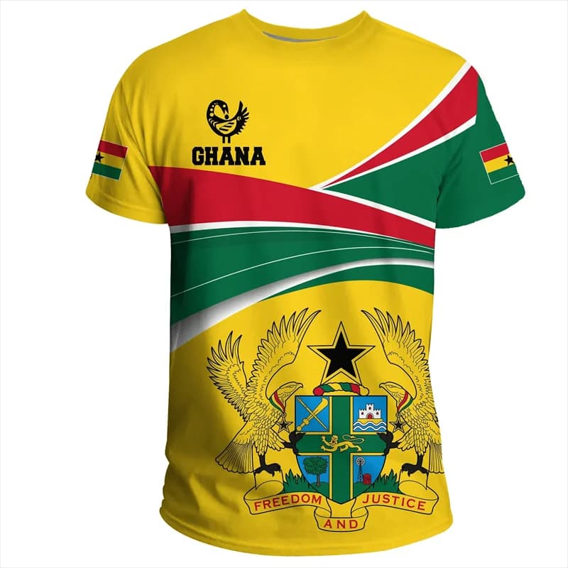 T-shirt da uomo con bandiera e stemma africani del Ghana stampati in 3D, maglia da squadra di calcio, top per allenamento sportivo estivo all'aperto