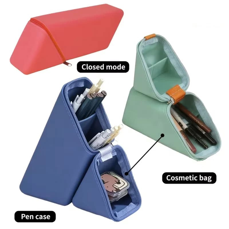 Astuccio in Silicone Monocolore con Doppia Cerniera, per Studenti, Ritorno a Scuola, Porta Penne, Borsa per Trucchi Carina per Ragazze
