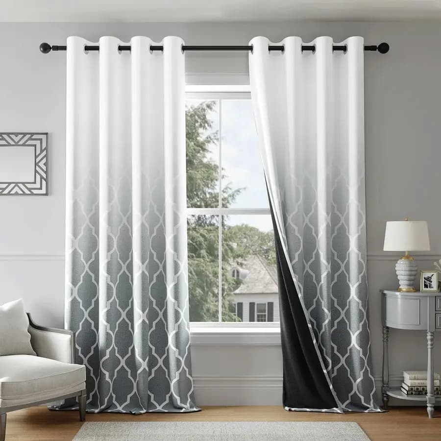 Dark Curtains 84 Inch Shadows, 2 Living Room Panels and Bedrooms, White Grey with Geometric Pattern Moroccan, Dark for Environments
