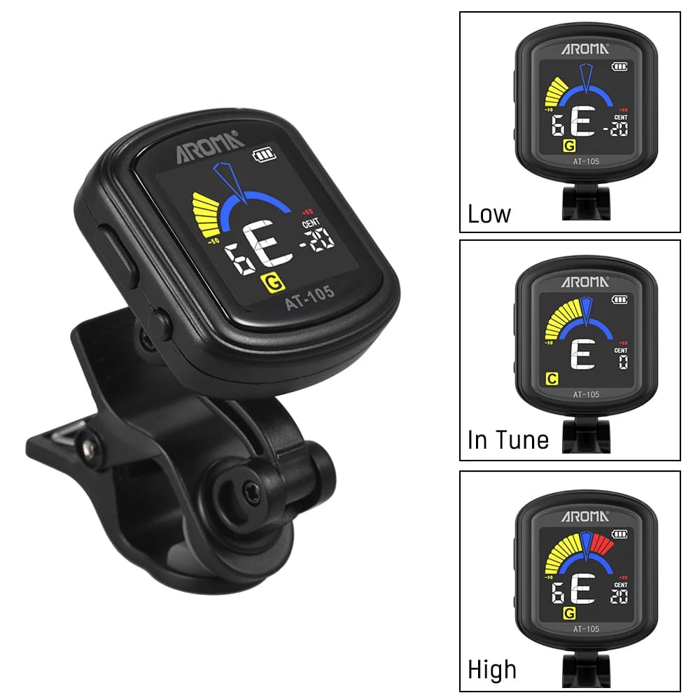 AROMA AT-105 Color Rechargeable Clip Tuner Integrated Battery for Low Color Guitar Ukulele Violin