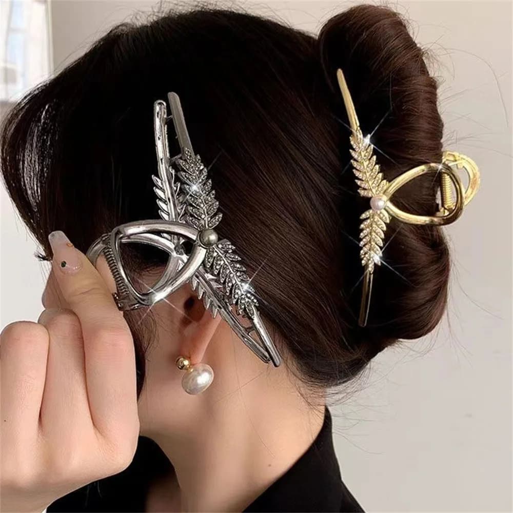 Wheat-shaped metal hair clips with rhinestones and flowers, clamps, springs, girl hair accessories, horsetail