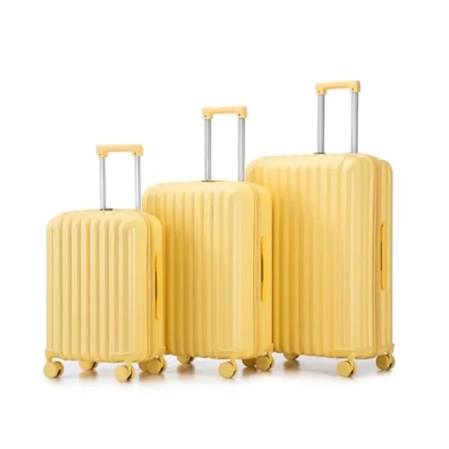 Family travel business trips luggage set: ABS hard shell, yellow, 20 24 28, cup holder, USB port, phone holder, 360 spinner whe