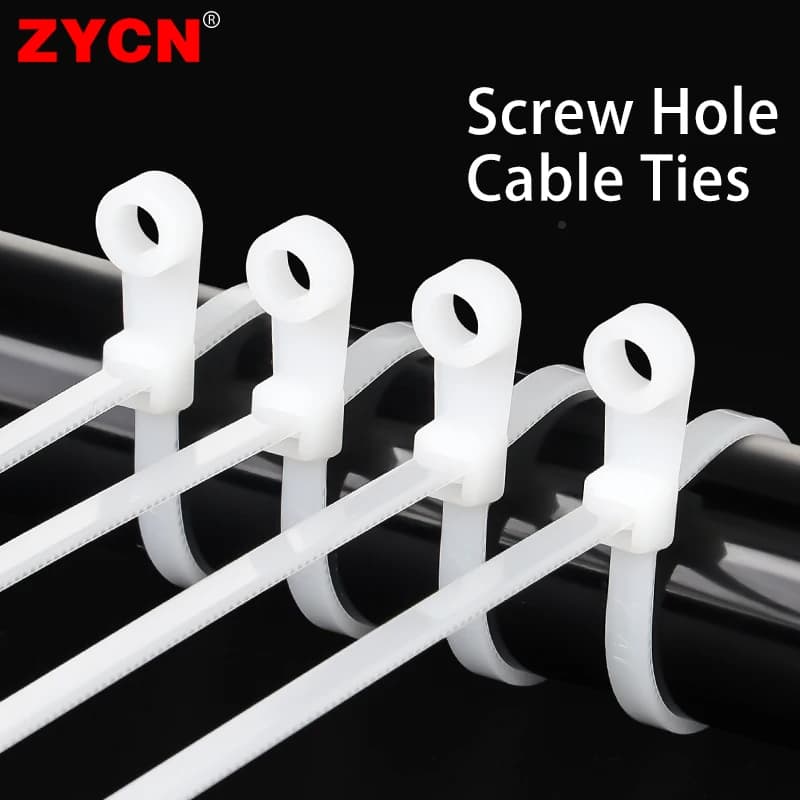 100 pz 4 x15 0/200mm fascette per cavi in Nylon con foro per vite montaggio ad anello avvolgimento con cerniera fascio Slipknot fibbia a testa fissa autobloccante