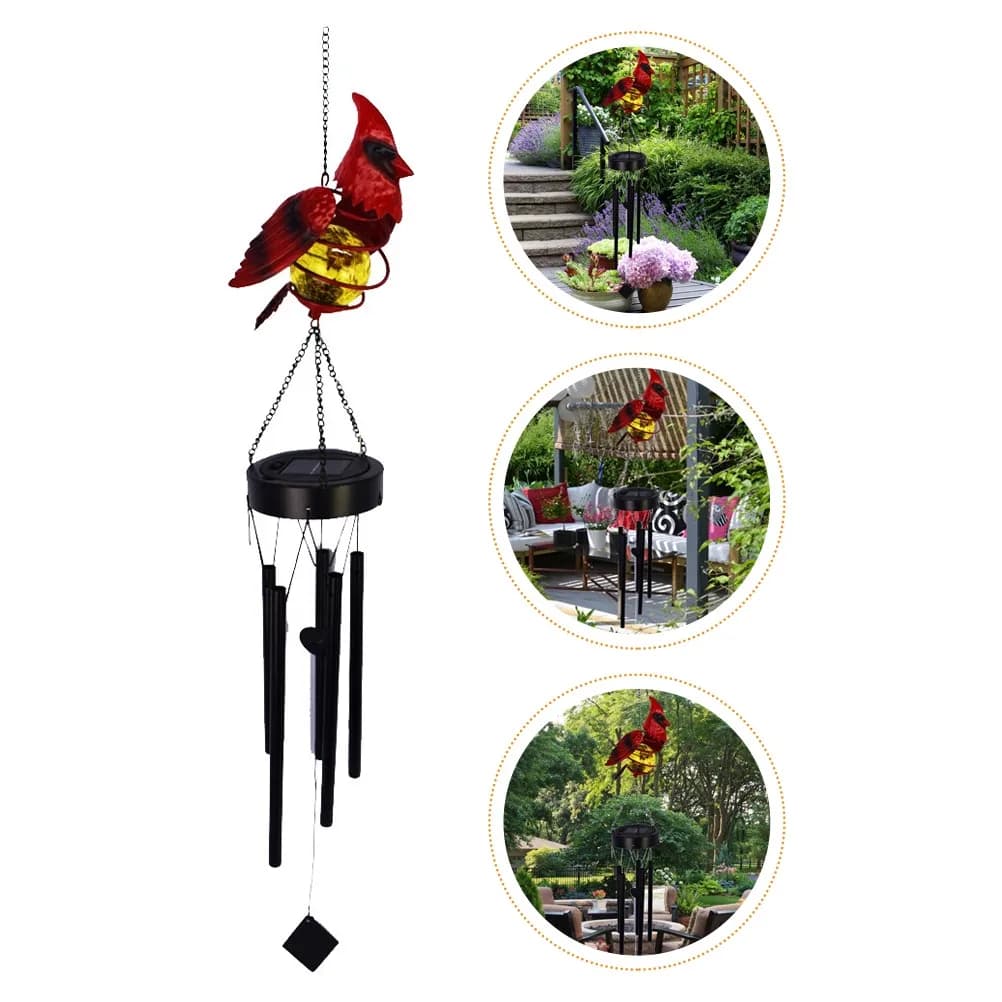 Solar Powered Bird Wind Chime Lamp Outdoor Garden Decor Hanging Light for Patio Yard Balcony Solar Lights Outdoor Cardinal Wind