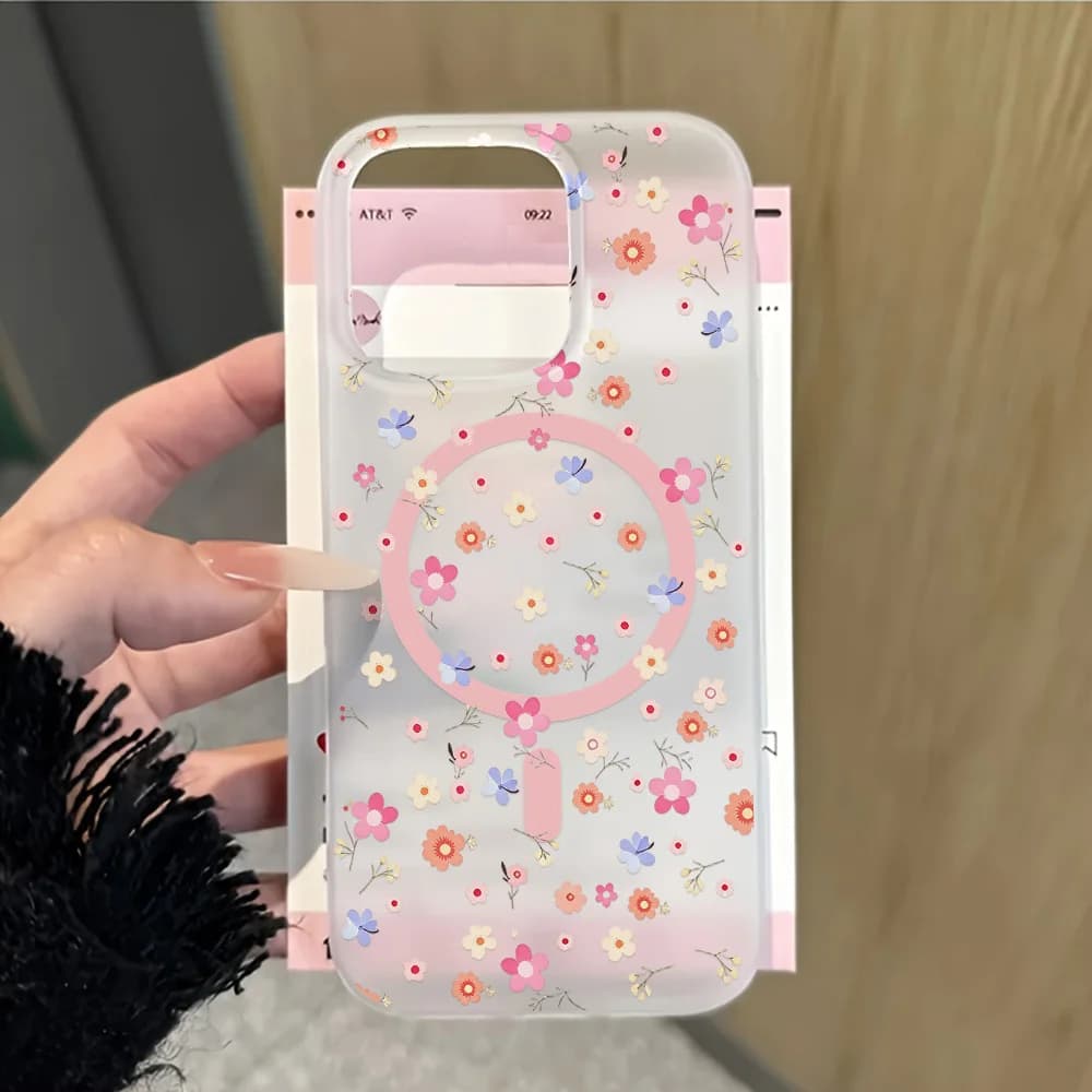 Flower Clear For Magsafe Phone Case For iPhone 15 Pro 14 13 17 16 11 12 Pro Max Soft Silicone Magnetic Wireless Charging Cover