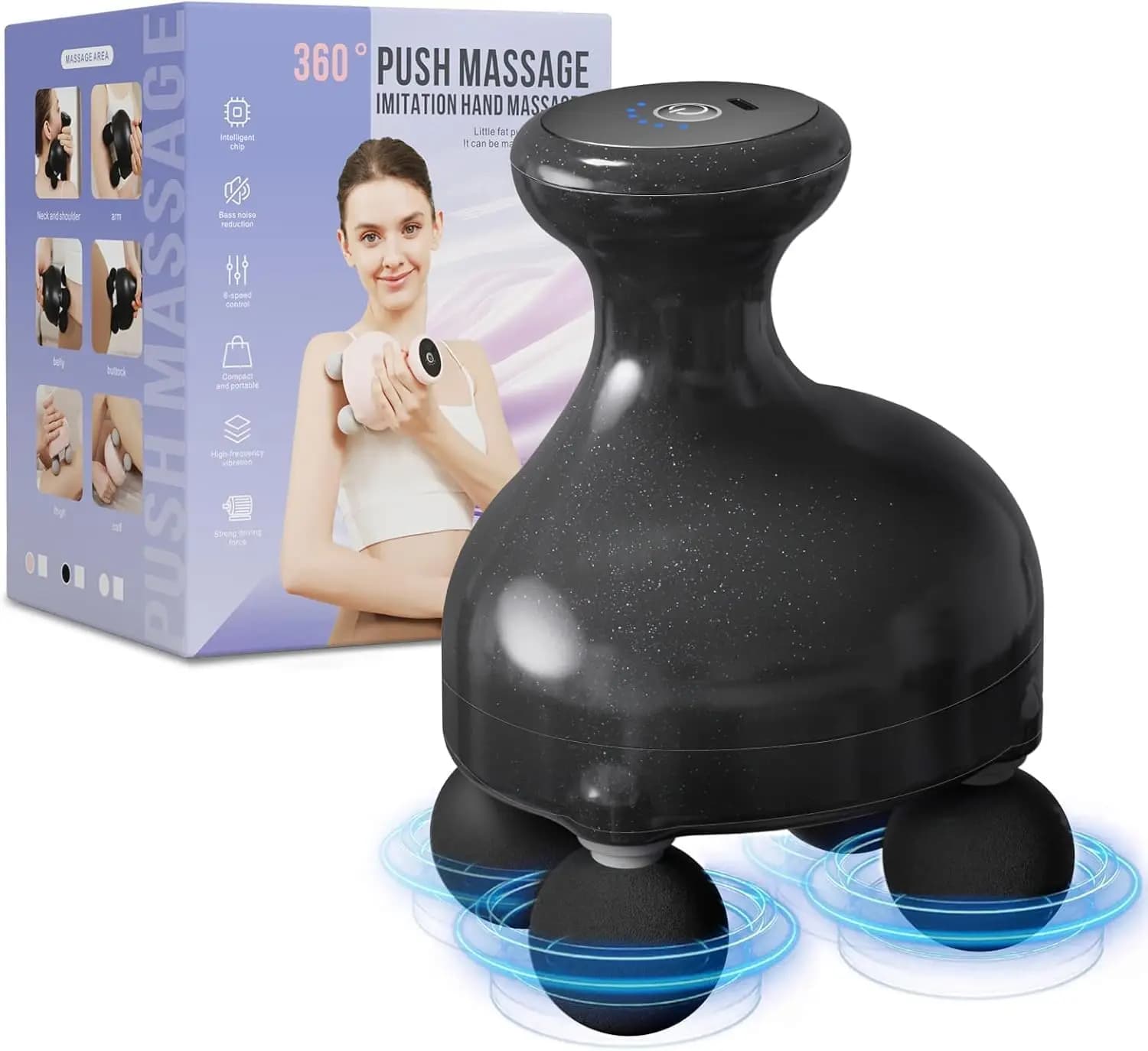 4-head portable massage pad, electric percussion massager with reverse push to relieve shoulders and backs, onyx