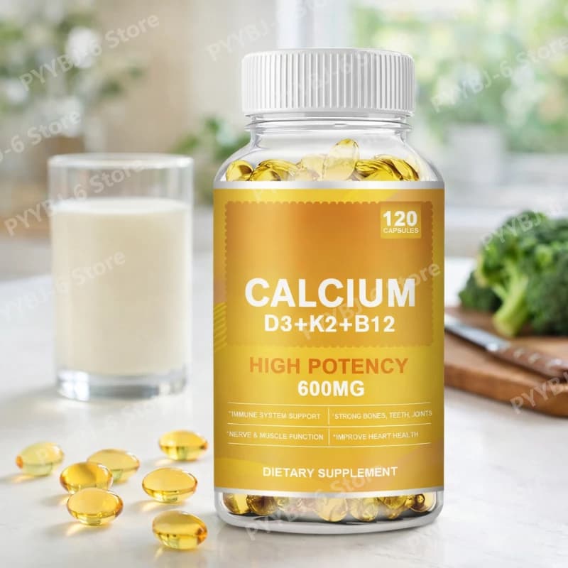 Food supplement in Soft Calcium Capsules with Vitamin D3 K2 B12 for Bones Health and Immunitarian Support, No GMOs and No Glutines, for Adults, 120 Capsules